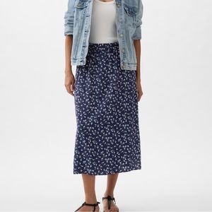 Navy Floral Midi Skirt